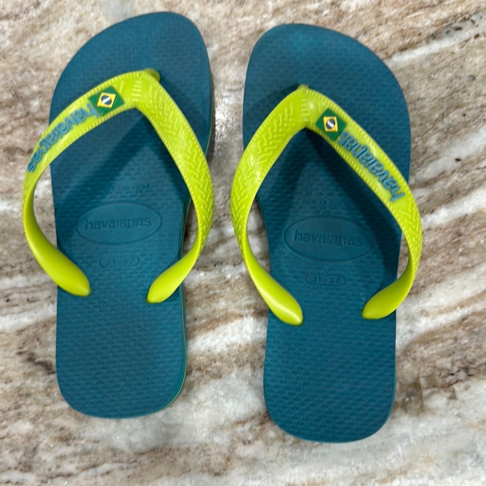 Havaianas Teal and Lime Flip Flops- worn once